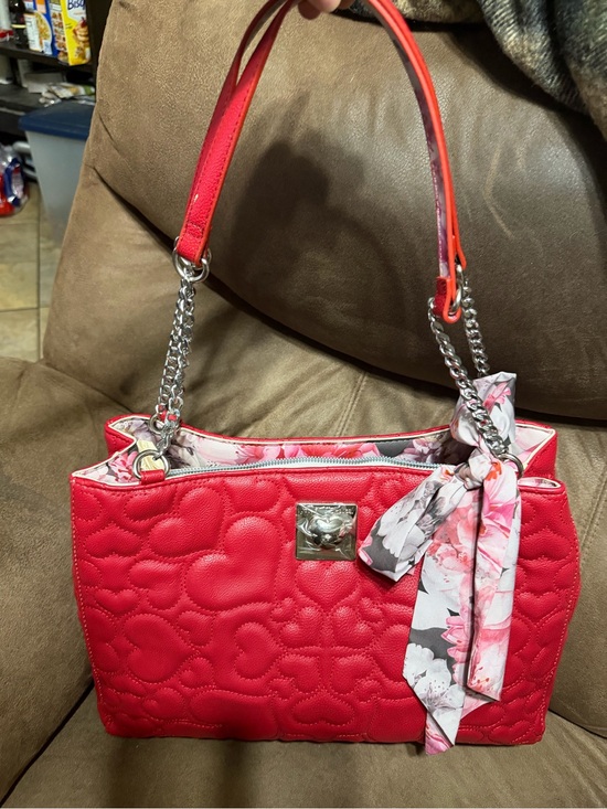 Betsey Johnson Handbags - Quilted Red Top-Handle Tote with Floral Scarf